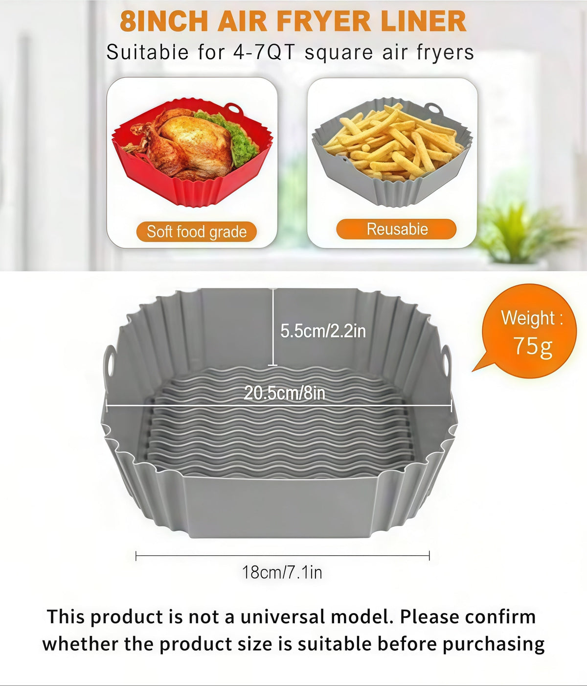 🔥✨Reusable Silicone Air Fryer Liner, 8 Inches