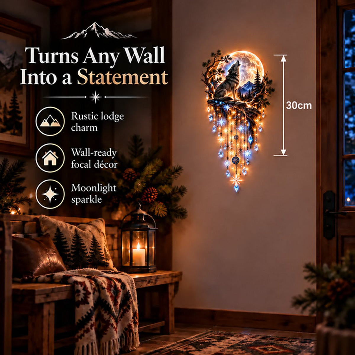 🐺🌕 Howling Wolf Moon Meteor Wall Lamp – Bring the Wilderness Home (2D)