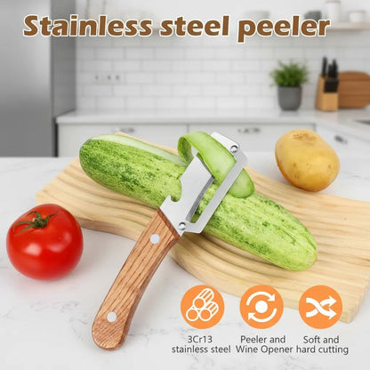 😍Multi-functional Peeler 4-in-1, Stainless Steel Peeler, Vegetable Cutter, Slicer, Bottle Opener, Kitchen Must-Have Tool, Portable and Sharp
