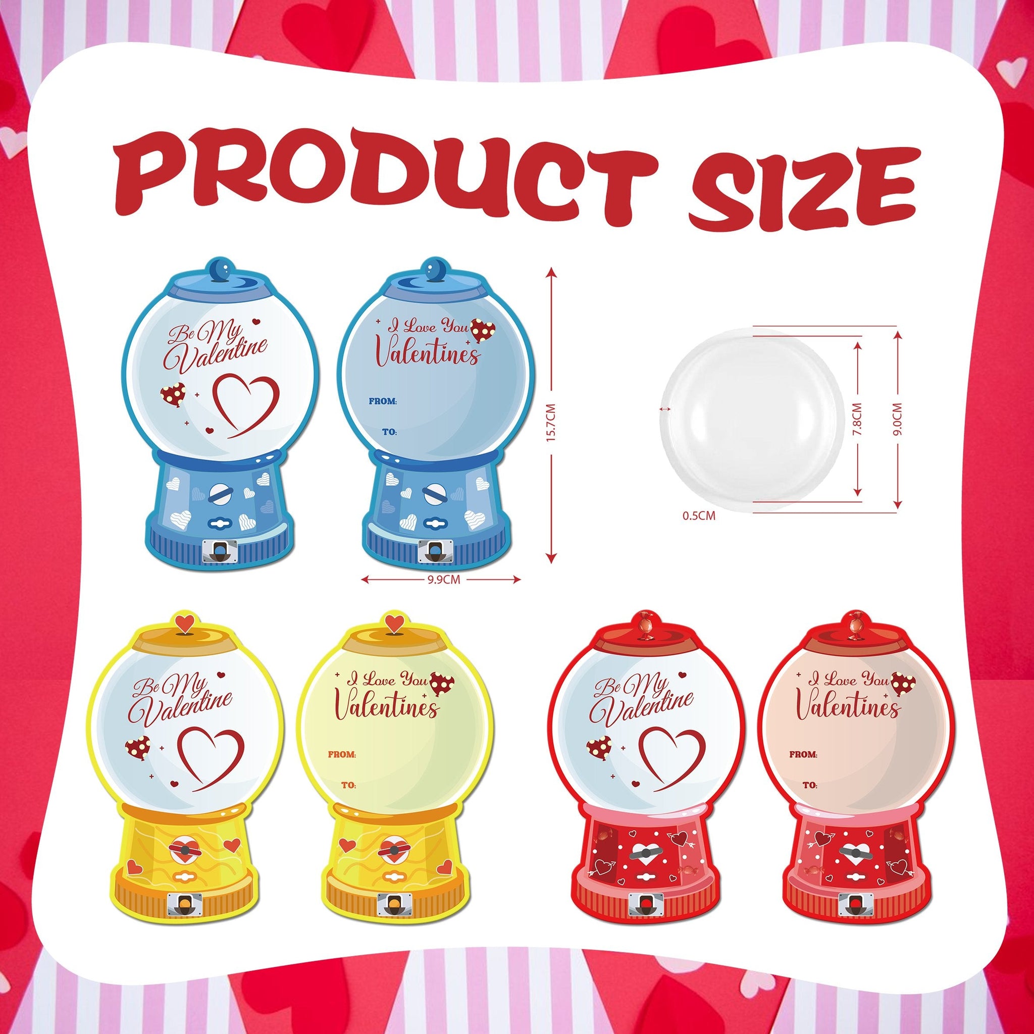 36 Pcs Valentine's Candy Cards Kids Gifts Set with Plastic Domes DIY Craft Treat Holder Bulk Class Valentines Candy Exchange Gifts for Couples Families School Party Classroom Gifts