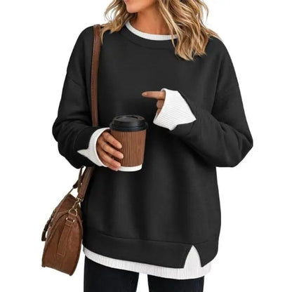 Casual-style sweatshirt with a "faux-layered" look.