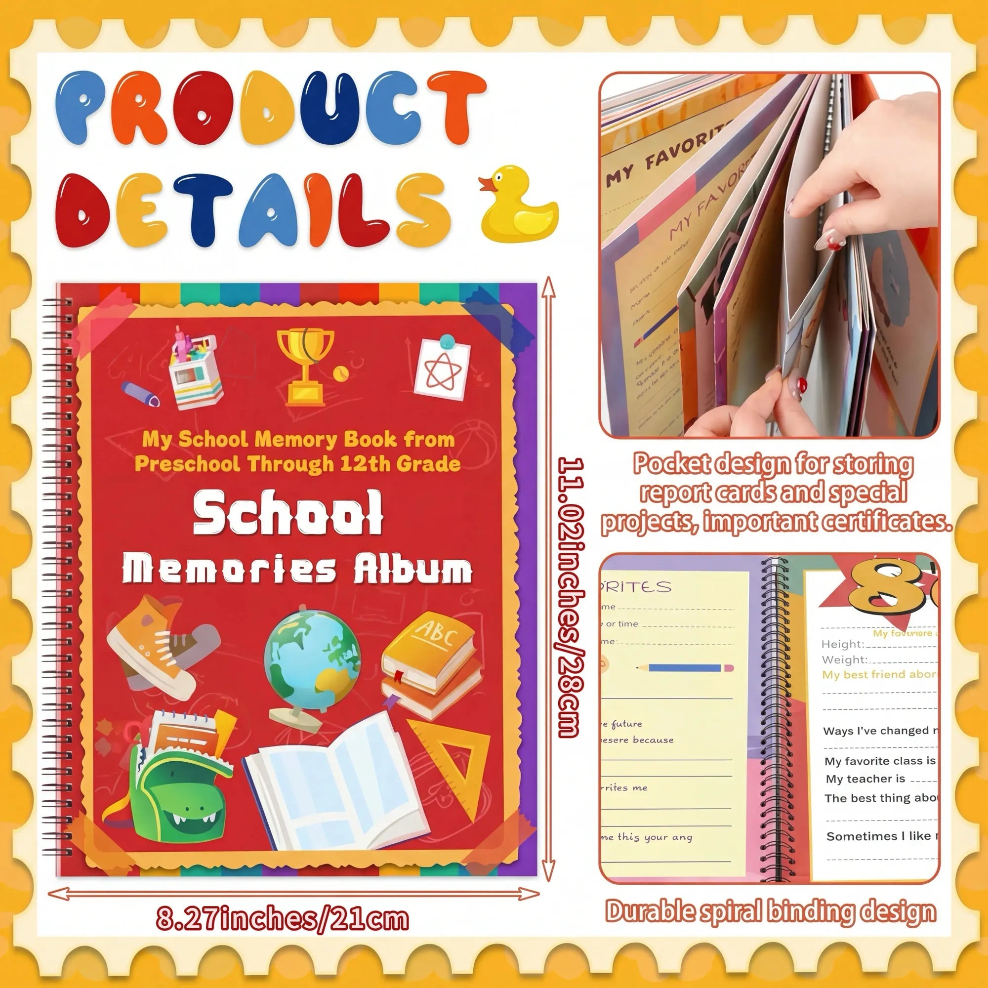 📖School Memory Book with 14 Keepsake Pockets