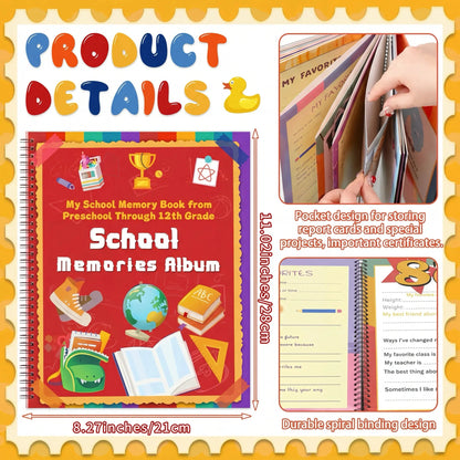 📖School Memory Book with 14 Keepsake Pockets