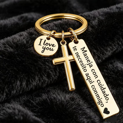 Keychain with Cross and "I Love You" Charm
