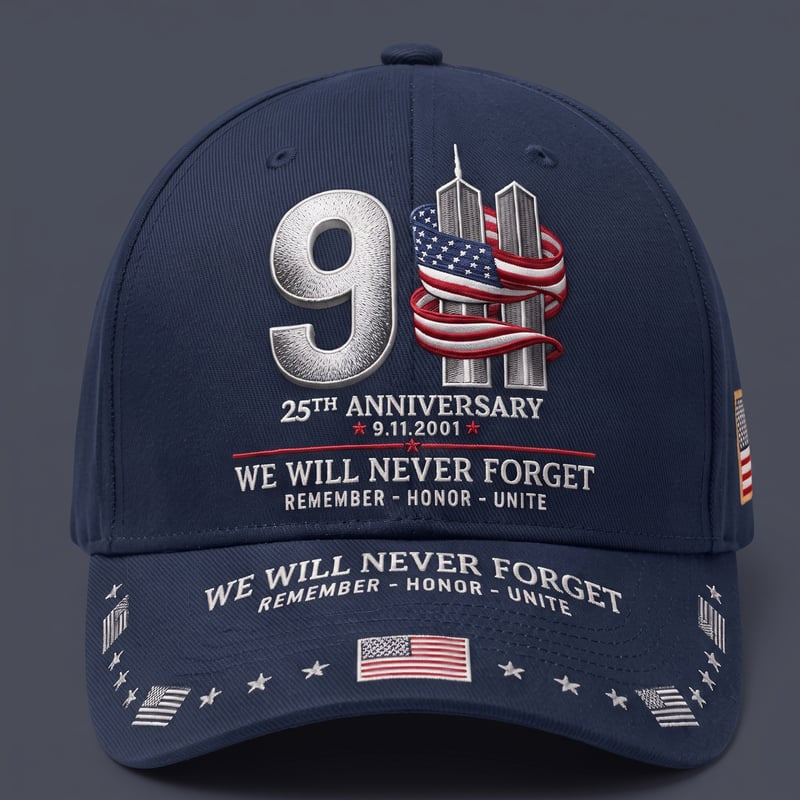 9/11 25th Anniversary We Will Never Forget Printed Memorial Baseball Cap – Unisex Patriotic Memorial Hat🧢