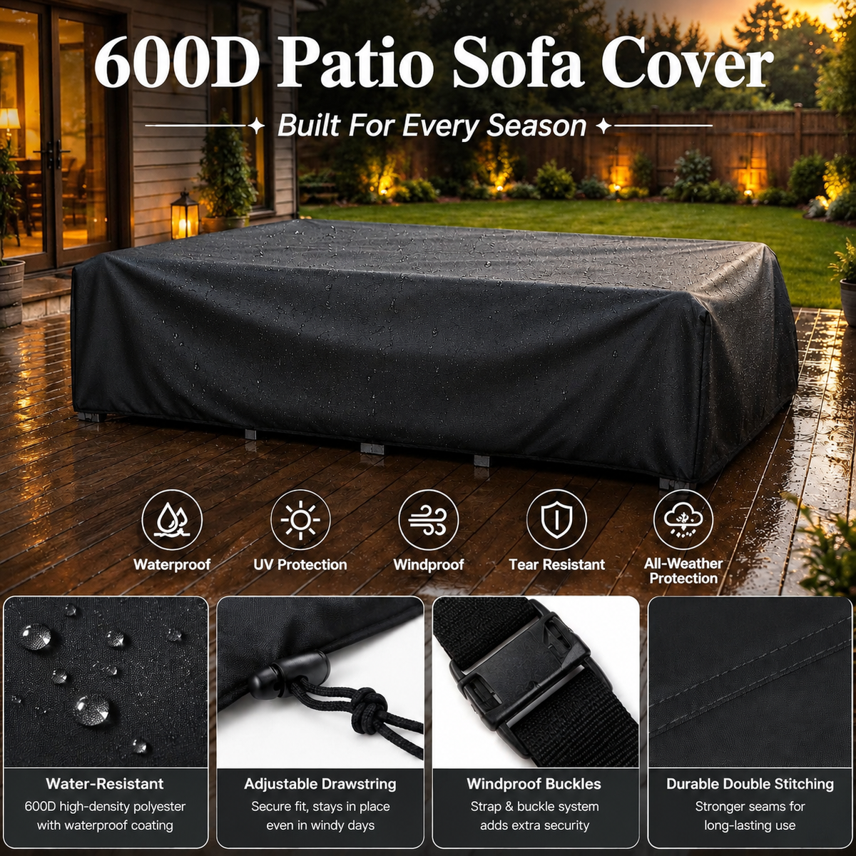🛋️ Waterproof Patio Sofa Cover - 600D Heavy Duty Protection 🔥