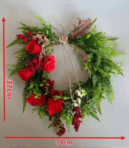 ❤️ Valentine’s Day Farmhouse Valentine Heart Wreath: Red Roses & Berries🎉