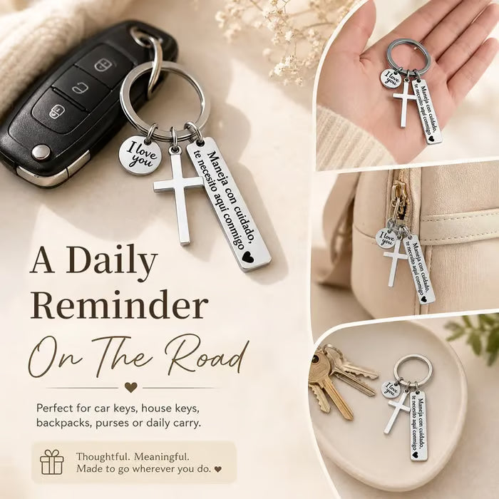 Keychain with Cross and "I Love You" Charm