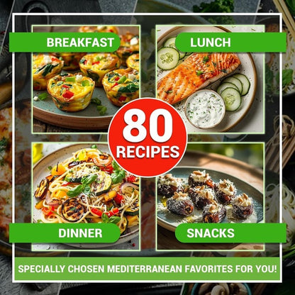 🥗Feel More Confident About Everyday Meals - 6-Piece Mediterranean Meal Planning Set With A 28-Day Guide And 80 Recipes🍋