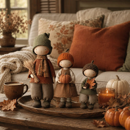 🍁Set of 3 Rustic Fall Harvest Doll Figurines