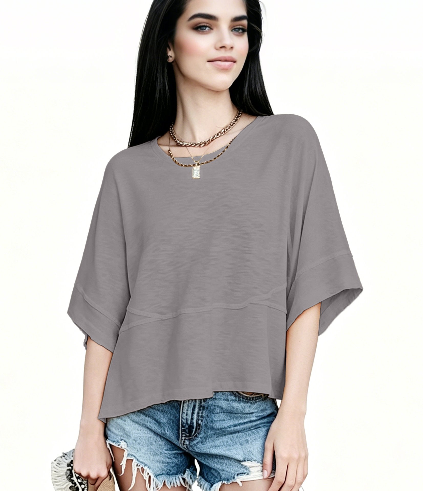 ☀️ Women's Summer Casual Crewneck Batwing Top – Loose Fit, Cute & Breezy 🌸