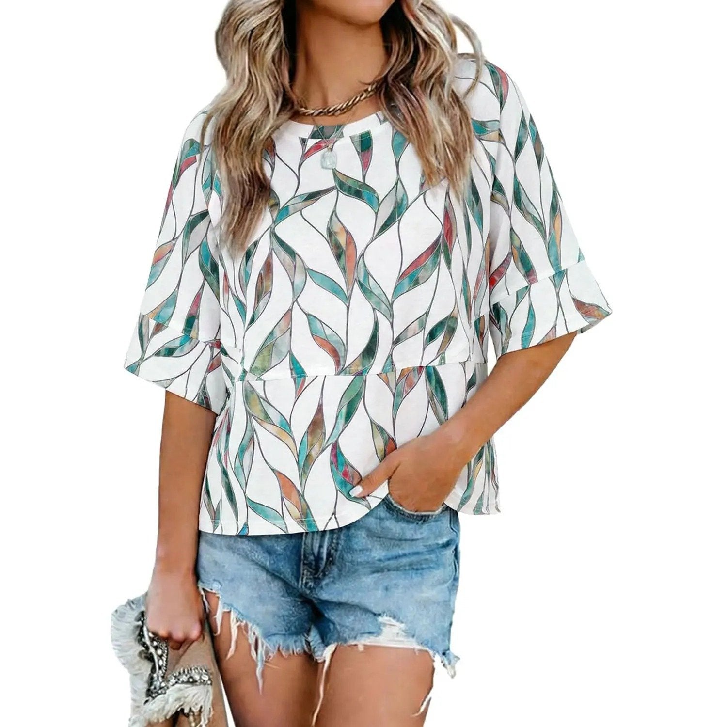 ☀️ Women's Summer Casual Crewneck Batwing Top – Loose Fit, Cute & Breezy 🌸