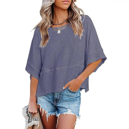☀️ Women's Summer Casual Crewneck Batwing Top – Loose Fit, Cute & Breezy 🌸