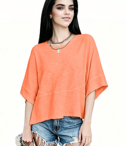 ☀️ Women's Summer Casual Crewneck Batwing Top – Loose Fit, Cute & Breezy 🌸