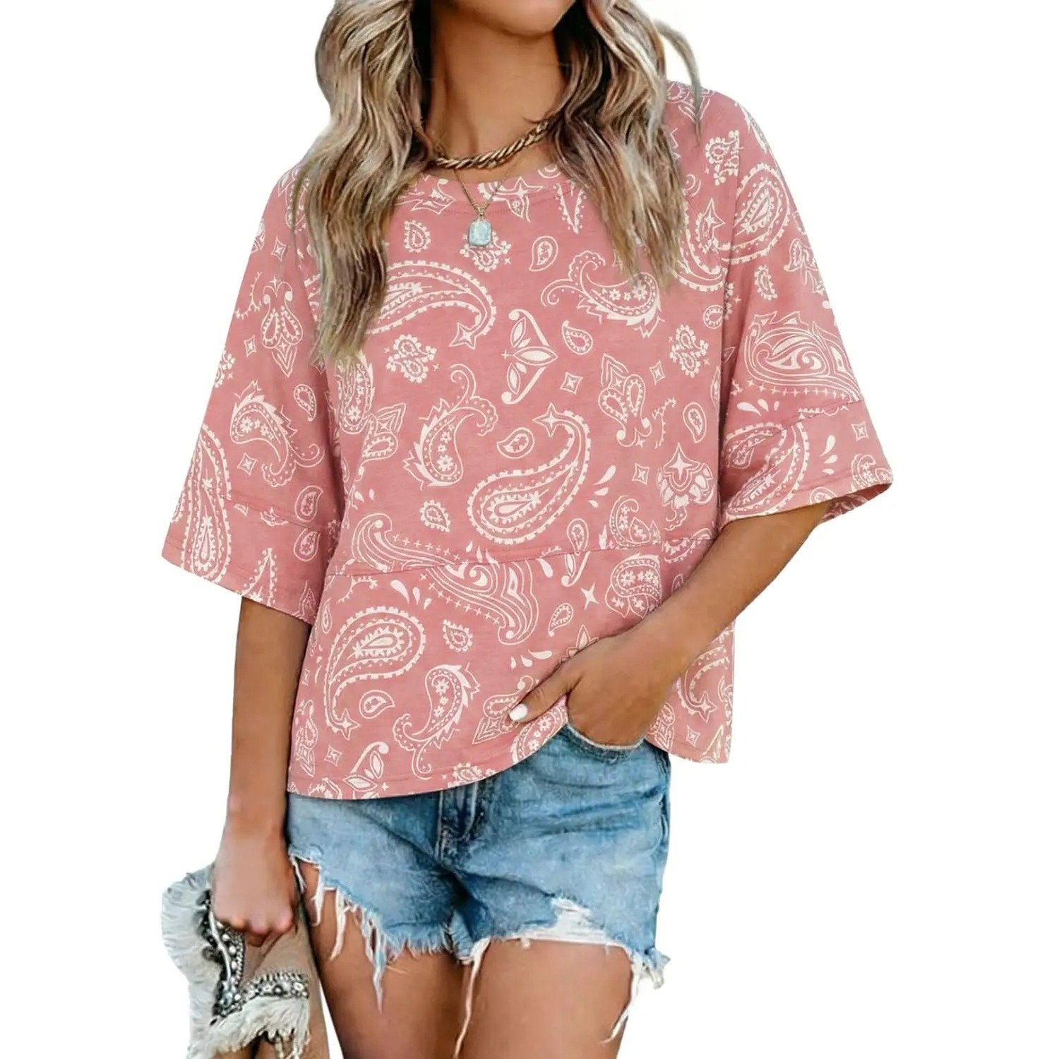 ☀️ Women's Summer Casual Crewneck Batwing Top – Loose Fit, Cute & Breezy 🌸