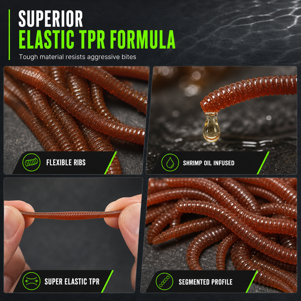 ⏰Simulation Earthworm Soft Fishing Lures Shrimp Scented Artificial Worm Baits for Freshwater and Saltwater Pack of 50 or 100